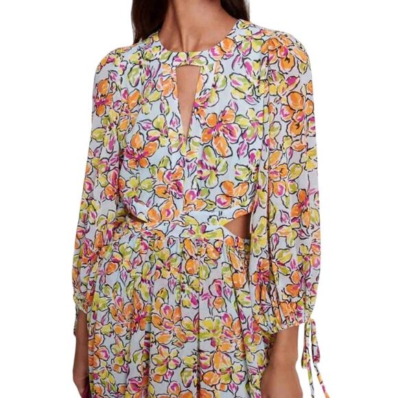 Maje Cutout Floral Georgette Midi Dress NWT Size 38 (M) & 40 (L) Designer - Picture 4 of 16